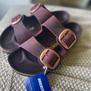 Birkenstock Arizona Big Buckle Sandals Burgundy & Rose Gold